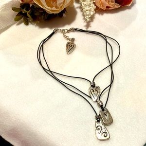 Brighton 3-Tiered, silver and black leather, adjustable necklace.